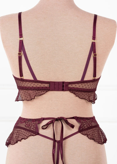 Lace & Mesh Ruffle Bralette - Cherry Lacquer