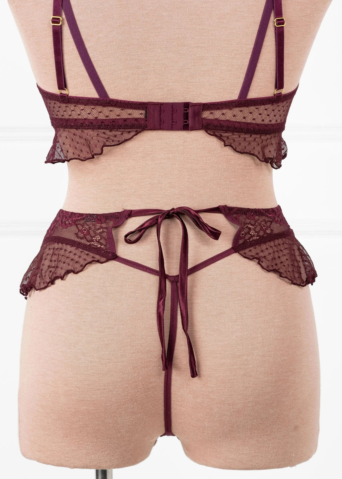 Lace & Mesh Corset Waist Panty - Cherry Lacquer