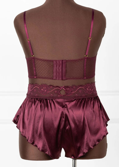 Lacy Satin Keyhole Bralette - Cherry Lacquer