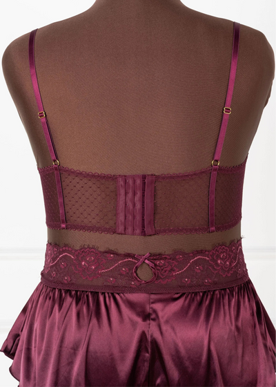 Lacy Satin Keyhole Bralette - Cherry Lacquer