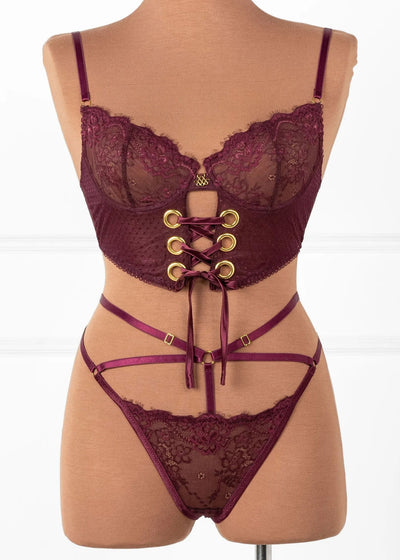Lacy Strappy Thong - Cherry Lacquer