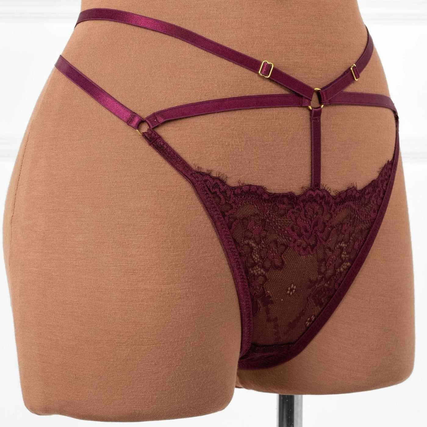 Lacy Strappy Thong - Cherry Lacquer