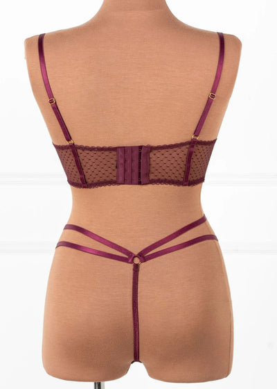 Lacy Strappy Thong - Cherry Lacquer