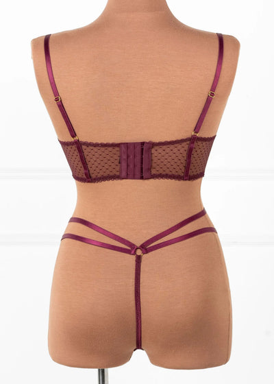 Eyelash Lace Underwire Lace Up Bustier - Cherry Lacquer