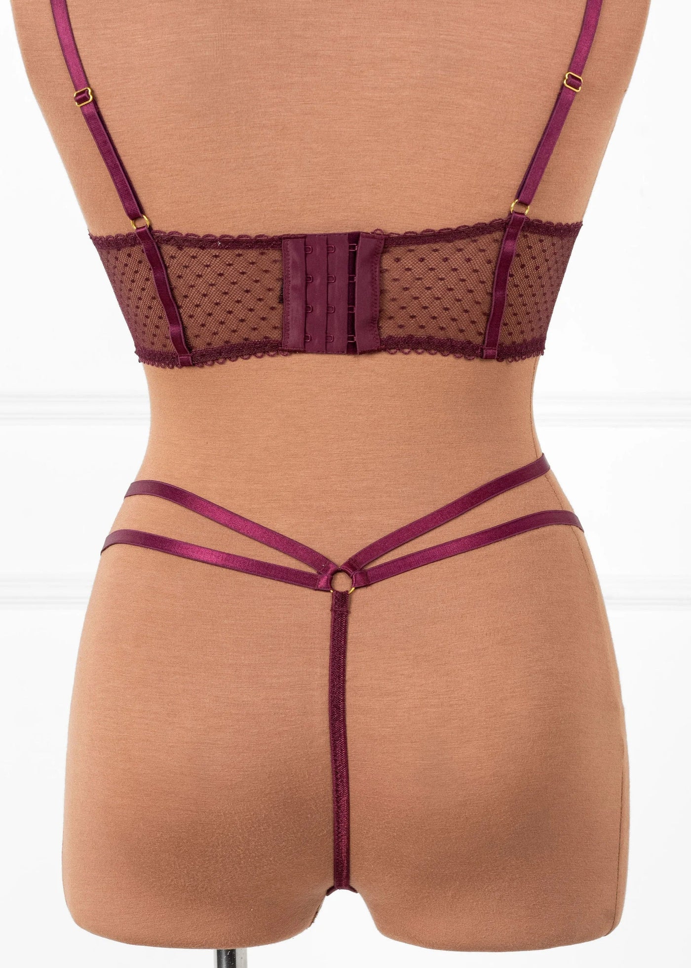Lacy Strappy Thong - Cherry Lacquer