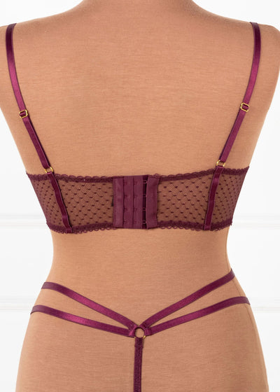 Eyelash Lace Underwire Lace Up Bustier - Cherry Lacquer