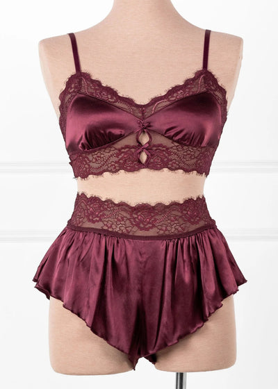 Lacy Satin Keyhole Bralette - Cherry Lacquer