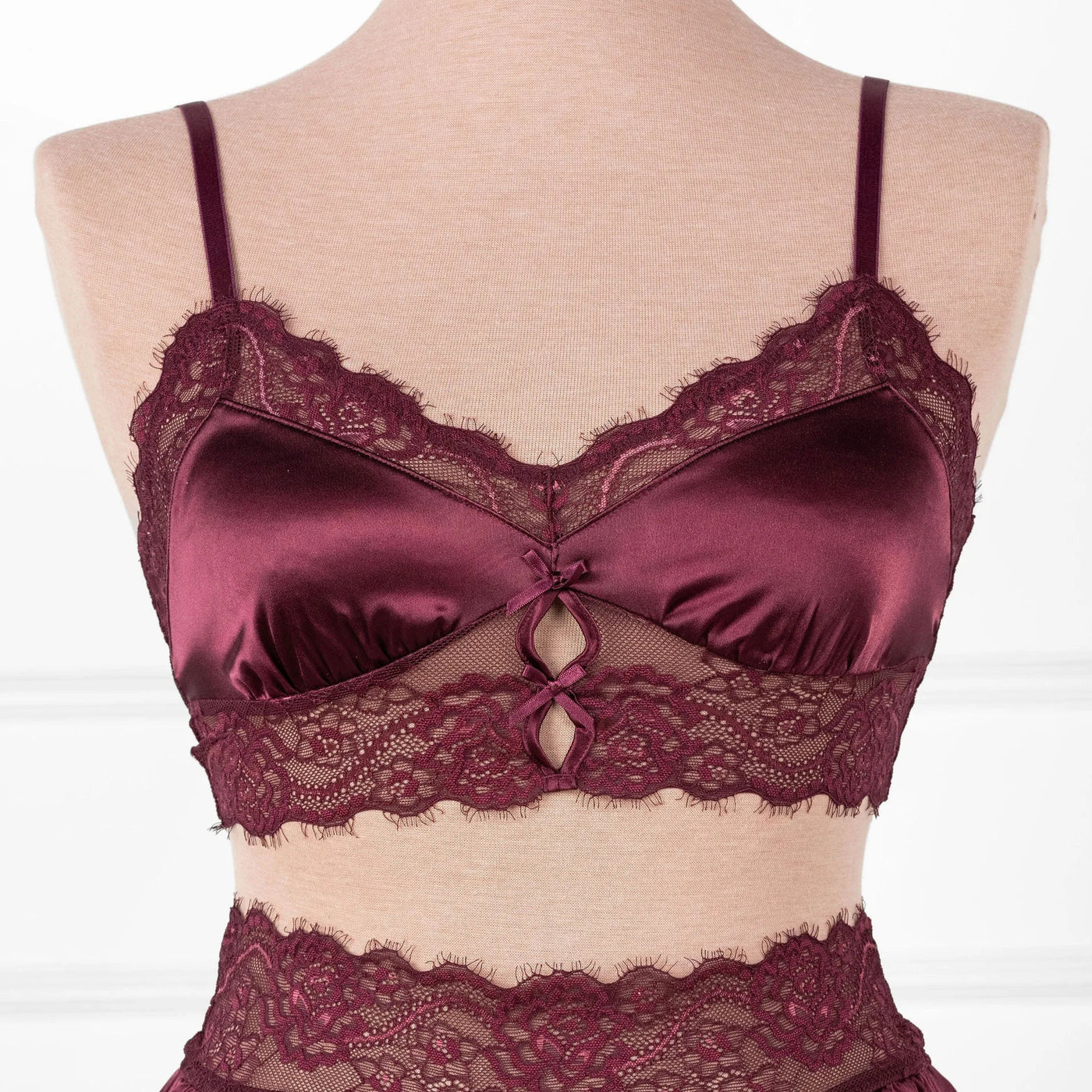 Lacy Satin Keyhole Bralette - Cherry Lacquer