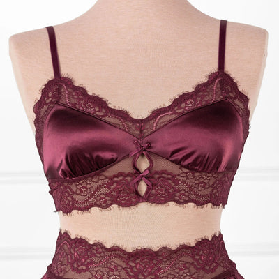 Lacy Satin Keyhole Bralette - Cherry Lacquer
