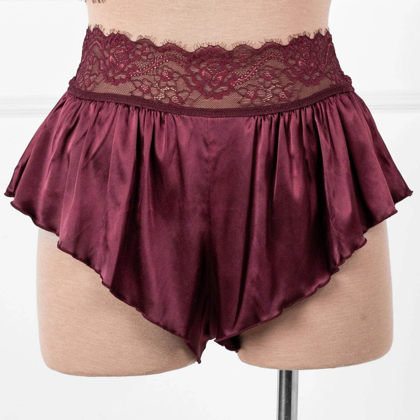 High Waist Lacy Satin Tap Shorts - Cherry Lacquer