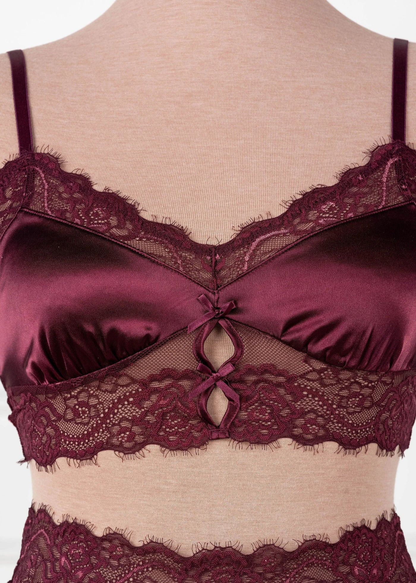 Lacy Satin Keyhole Bralette - Cherry Lacquer