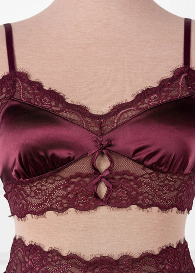 Lacy Satin Keyhole Bralette - Cherry Lacquer