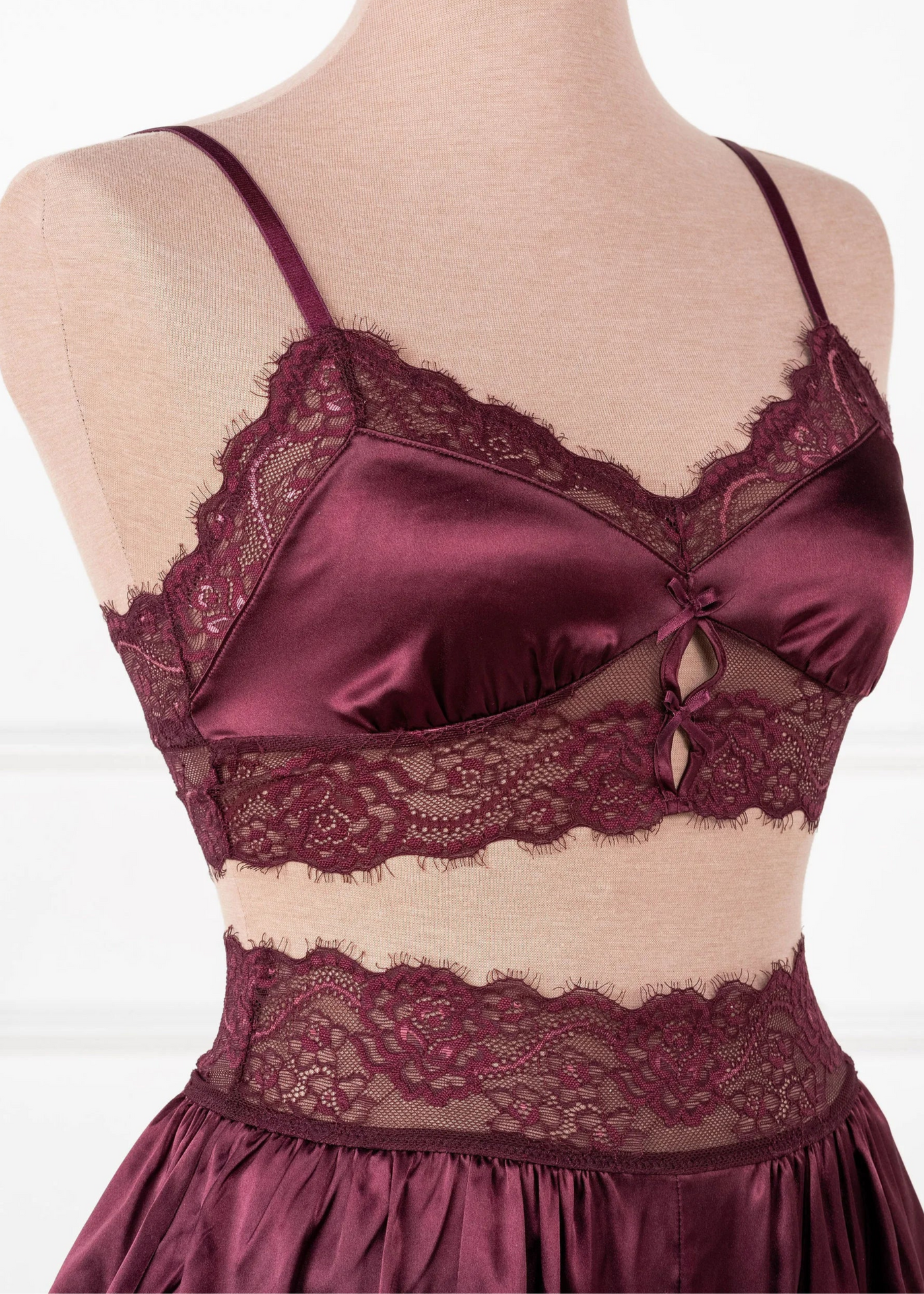 Lacy Satin Keyhole Bralette - Cherry Lacquer