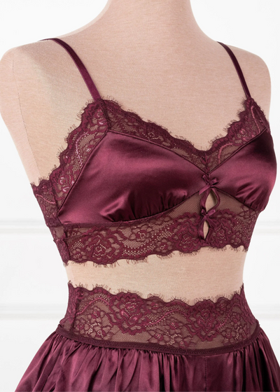 Lacy Satin Keyhole Bralette - Cherry Lacquer