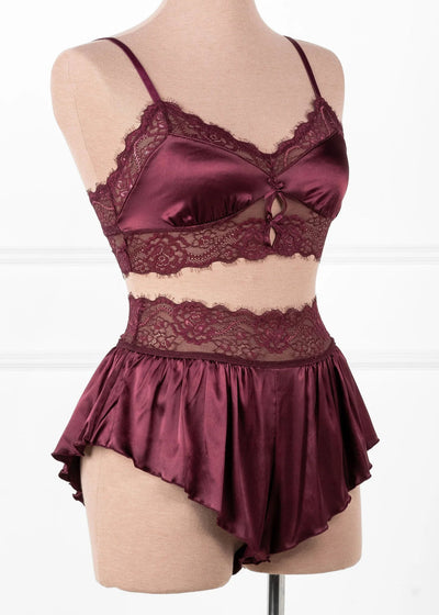 Lacy Satin Keyhole Bralette - Cherry Lacquer