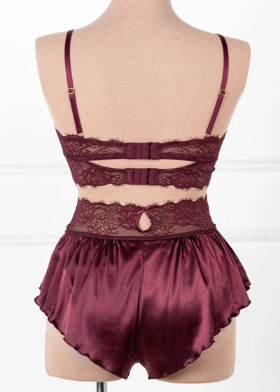 Lacy Satin Keyhole Bralette - Cherry Lacquer