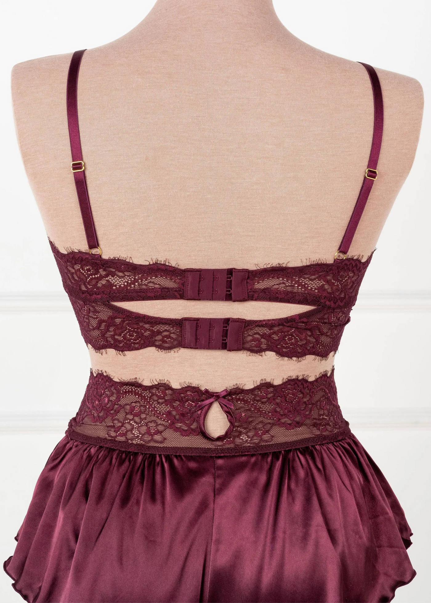 Lacy Satin Keyhole Bralette - Cherry Lacquer