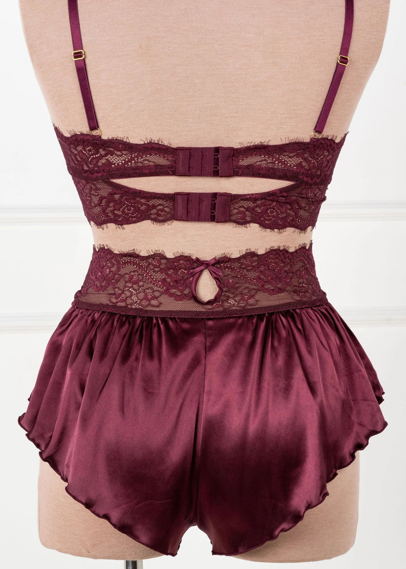 High Waist Lacy Satin Tap Shorts - Cherry Lacquer