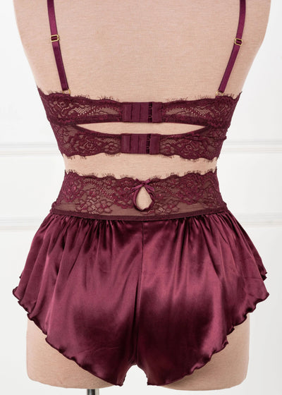High Waist Lacy Satin Tap Shorts - Cherry Lacquer