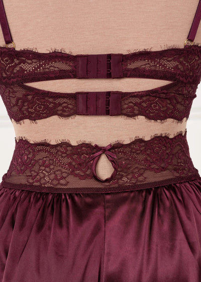 Lacy Satin Keyhole Bralette - Cherry Lacquer