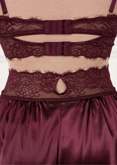 High Waist Lacy Satin Tap Shorts - Cherry Lacquer