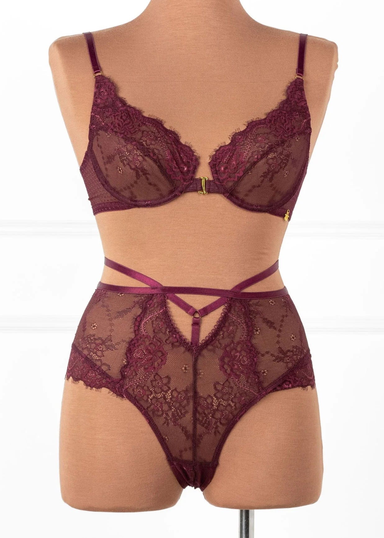 Strappy High Waist Crotchless Panty - Cherry Lacquer