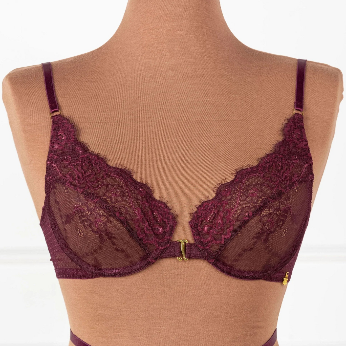 Eyelash Lace Underwire Balconette Bralette - Cherry Lacquer