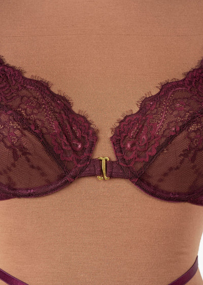 Eyelash Lace Underwire Balconette Bralette - Cherry Lacquer