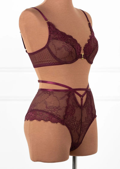 Eyelash Lace Underwire Balconette Bralette - Cherry Lacquer