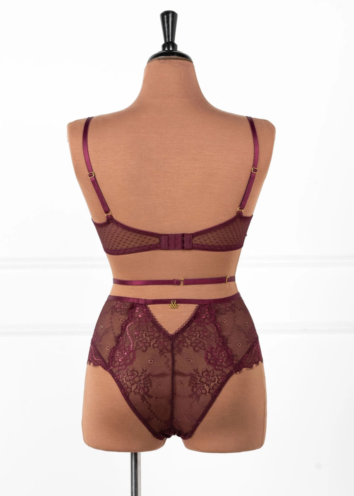 Strappy High Waist Crotchless Panty - Cherry Lacquer