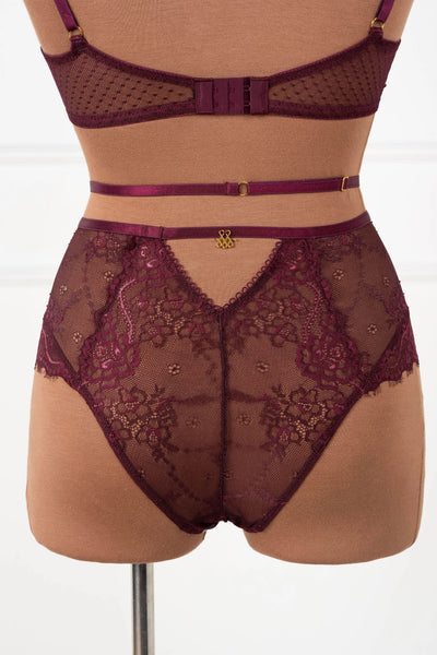 Strappy High Waist Crotchless Panty - Cherry Lacquer