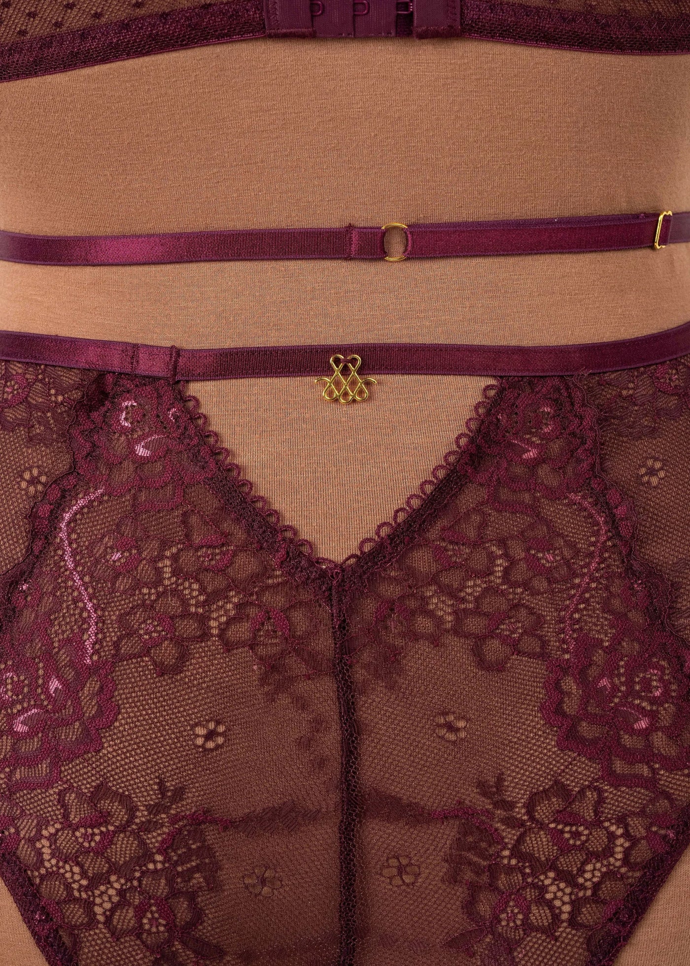 Strappy High Waist Crotchless Panty - Cherry Lacquer