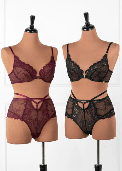 Eyelash Lace Underwire Balconette Bralette - Cherry Lacquer