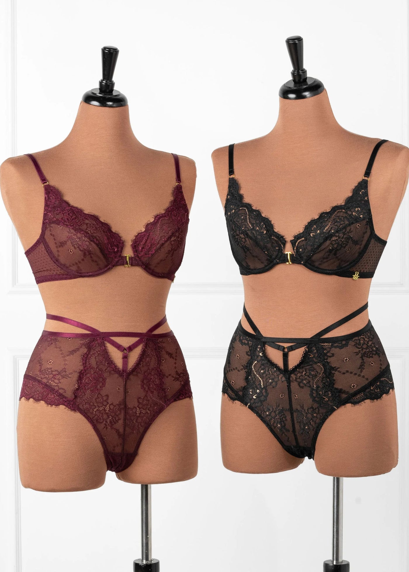 Strappy High Waist Crotchless Panty - Black