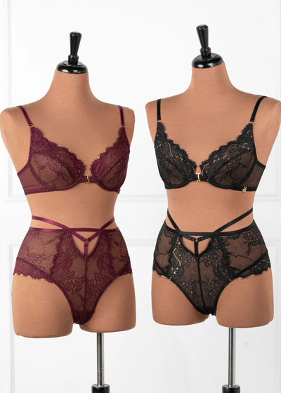 Strappy High Waist Crotchless Panty - Black