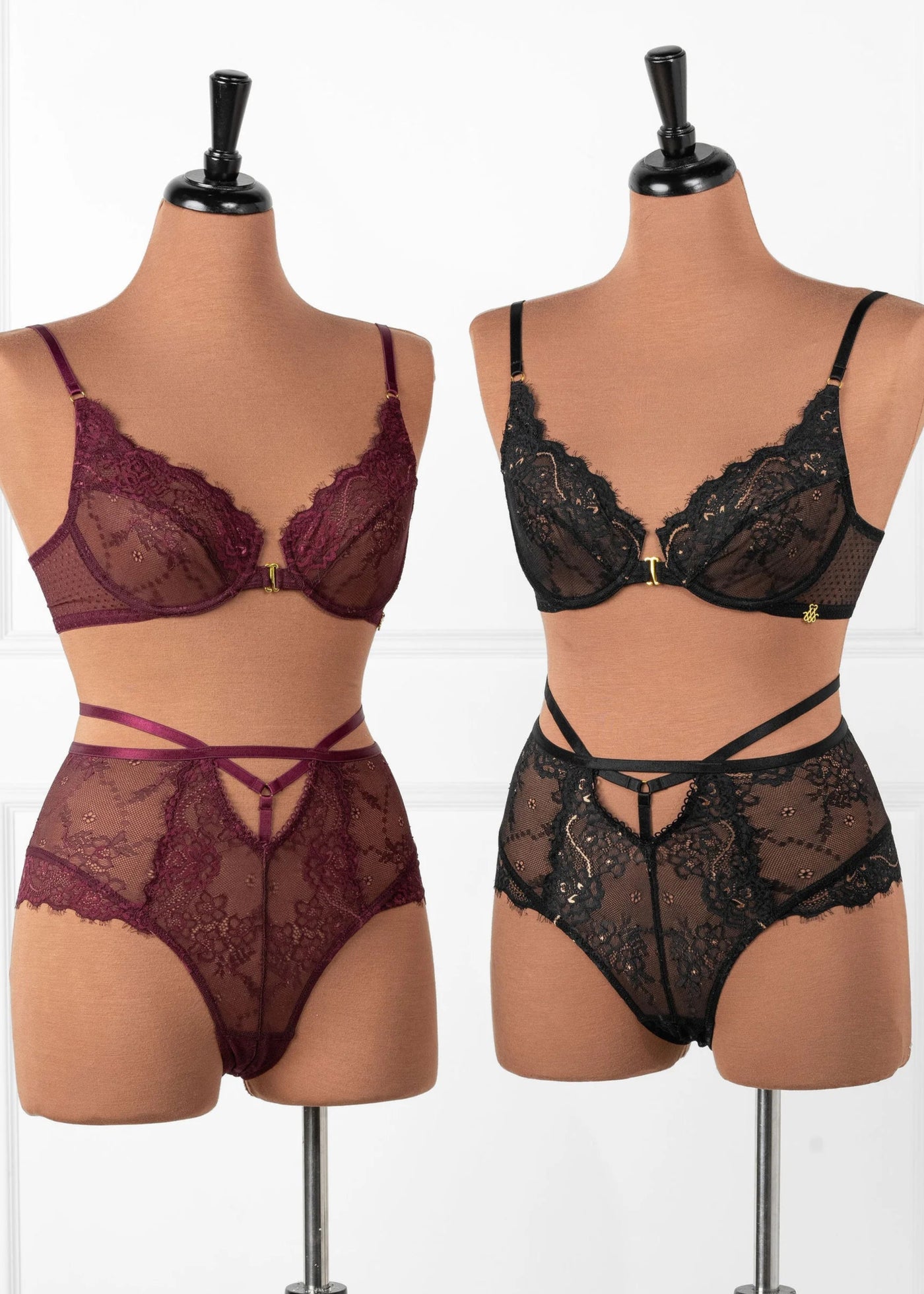 Strappy High Waist Crotchless Panty - Cherry Lacquer