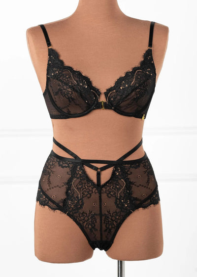 Eyelash Lace Underwire Balconette Bralette - Black