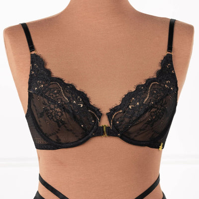 Eyelash Lace Underwire Balconette Bralette - Black