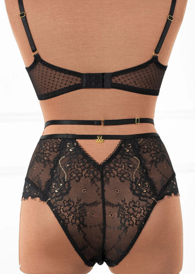 Eyelash Lace Underwire Balconette Bralette - Black