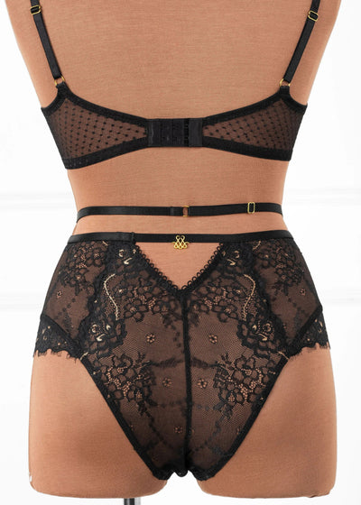 Strappy High Waist Crotchless Panty - Black