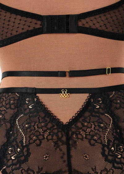 Strappy High Waist Crotchless Panty - Black