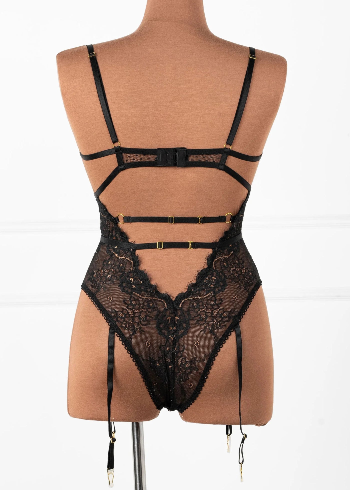 Eyelash Lace Crotchless Garter Teddy - Black