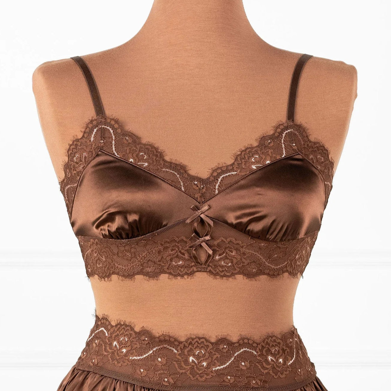 Lacy Satin Keyhole Bralette - Chocolate