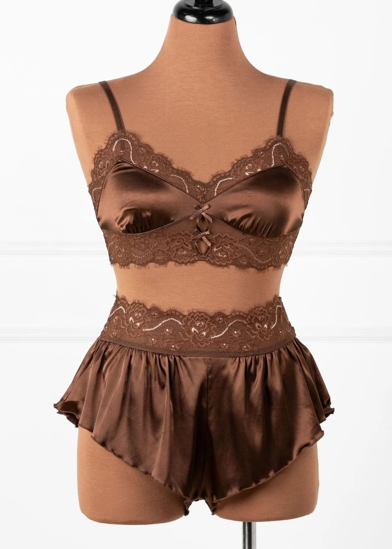 Lacy Satin Keyhole Bralette - Chocolate