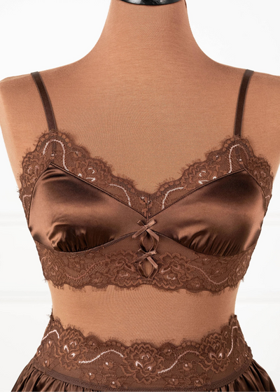 Lacy Satin Keyhole Bralette - ChocolateLacy Satin Keyhole Bralette - Chocolate