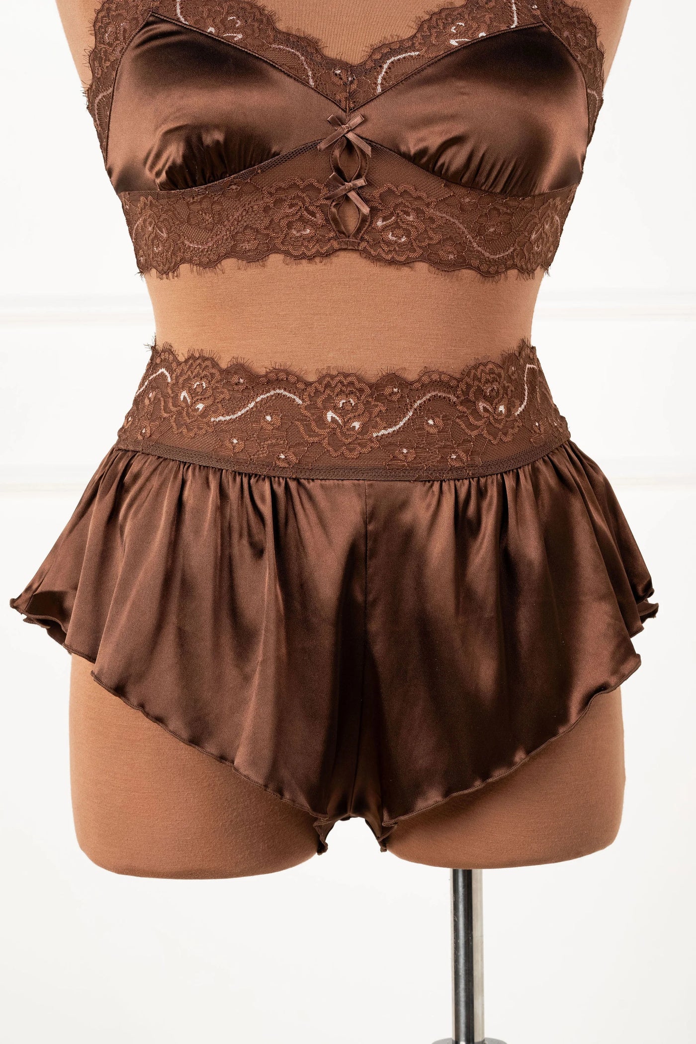 Lacy Satin Keyhole Bralette - Chocolate