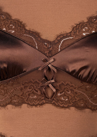 Lacy Satin Keyhole Bralette - Chocolate