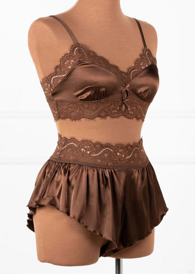 Lacy Satin Keyhole Bralette - Chocolate