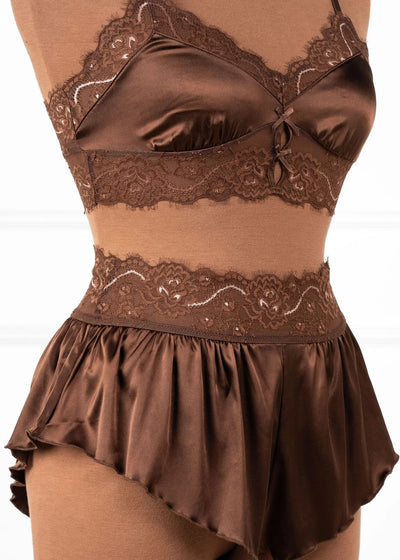 Lacy Satin Keyhole Bralette - Chocolate