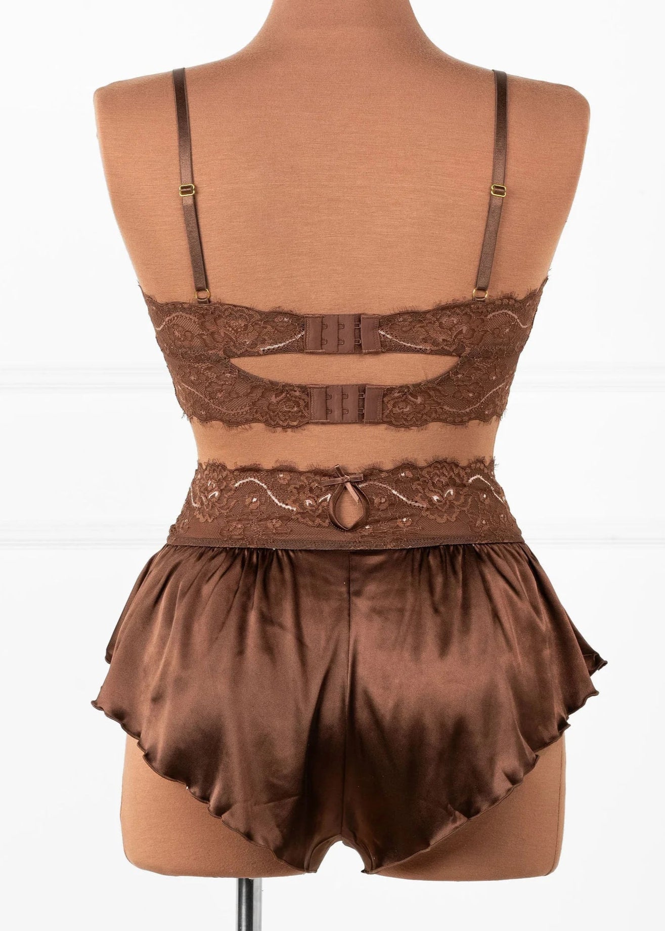 Lacy Satin Keyhole Bralette - Chocolate